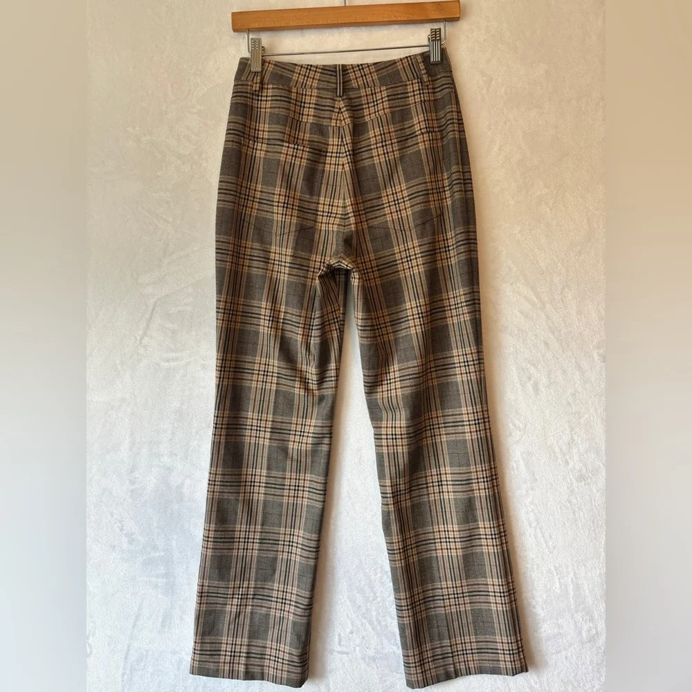 Reformation womens brown Franklin Tartan Plaid wide leg pants trousers size 0 - Picture 7 of 10